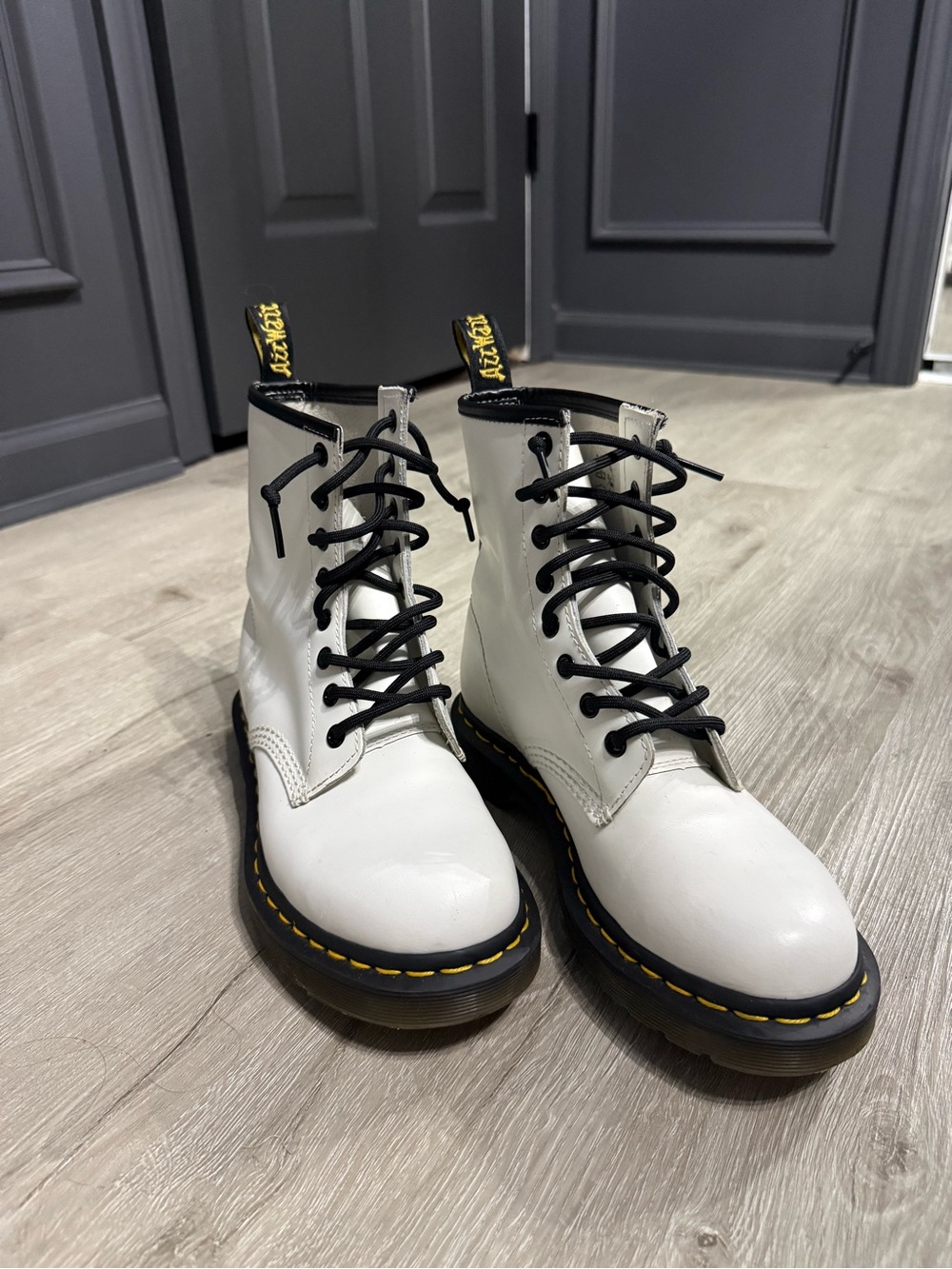 Dr. Martens White Smooth Leather Lace-Up Boots